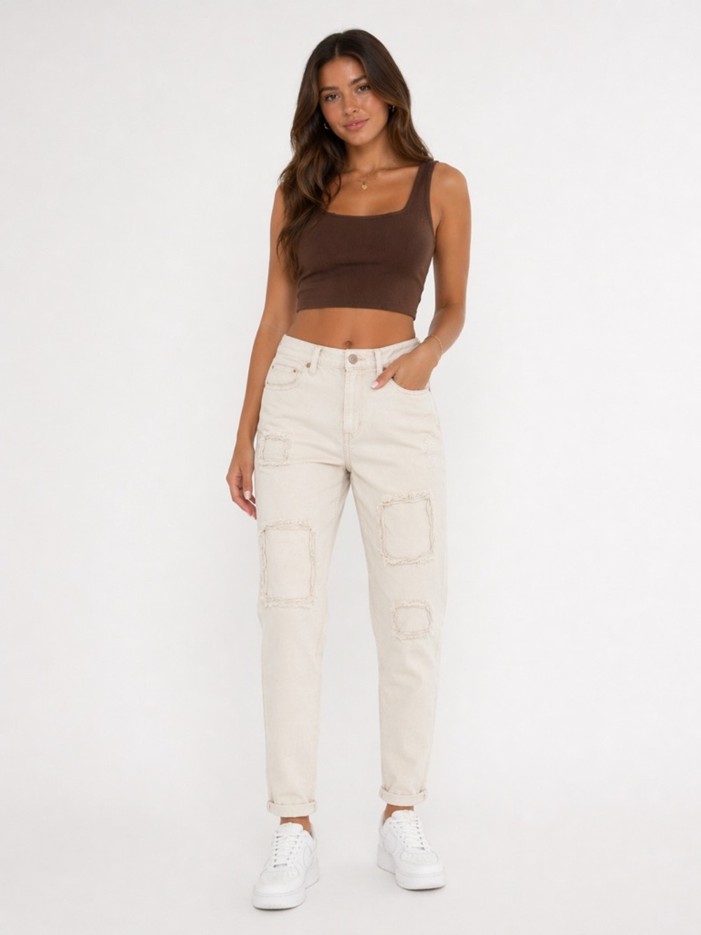 BDG Cream Slim Boyfriend Patch Jeans Size 28 Urban Outfitters